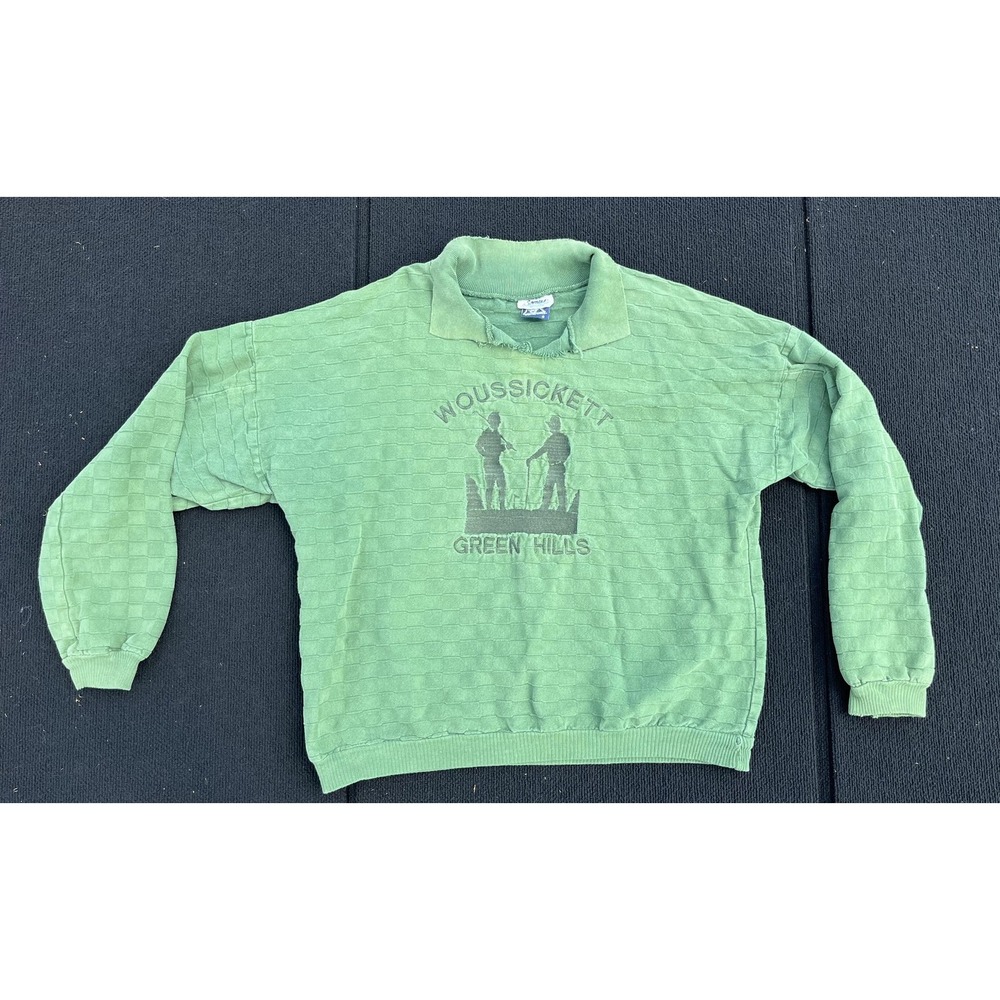 Vintage Woussickett Green Hills Sweater Mens Large Green Golf Pullover 80s Retro